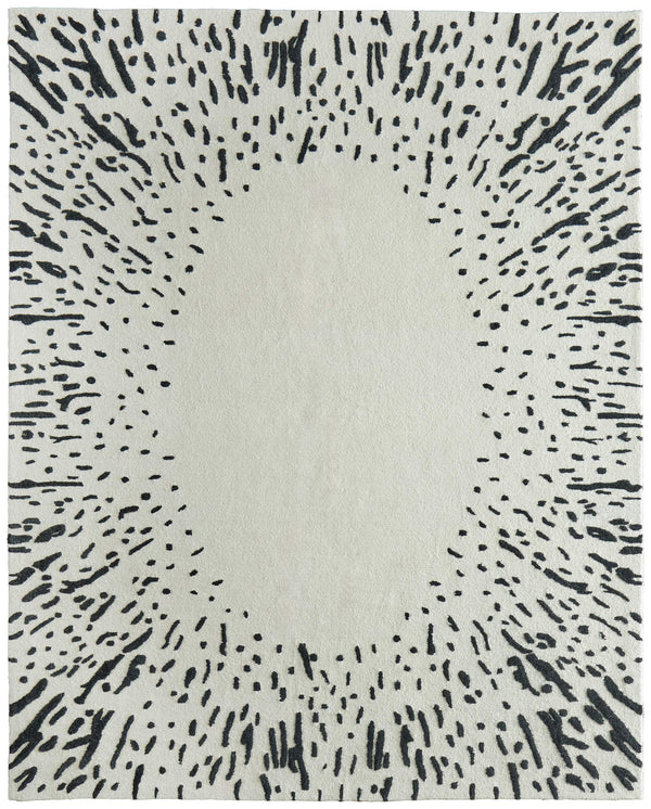 Feizy Rugs Winston Hand-Tufted Wool Area Rug Sculpted Loop Cut Pile Modern Living Room Accent Ivory/Black 5' x 8' WNS8B06FIVYBLKE10