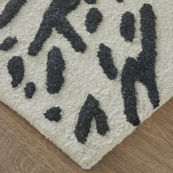 Feizy Rugs Winston Hand-Tufted Wool Area Rug Sculpted Loop Cut Pile Modern Living Room Accent Ivory/Black 5' x 8' WNS8B06FIVYBLKE10