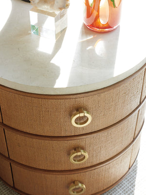 Lexington Tommy Bahama Home Banning Raffia Round Lamp Table With Anticato Marble Top And Elegant Storage Drawers For Style Sonoran  575-954