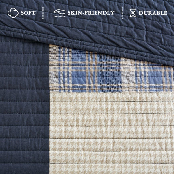 JLA Home Winter Hills Cotton Patchwork Daybed Set Coastal Farmhouse Navy Blue White 5 Piece 39 W x 75 L (Day Bed Set) WR13-4088