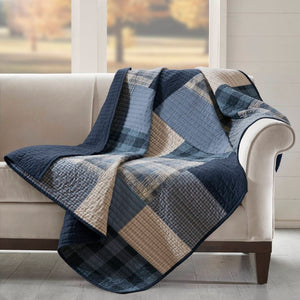 JLA Home Winter Hills Cotton Patchwork Quilted Throw Modern Farmhouse Navy Blue Cozy Layering WR50-4090