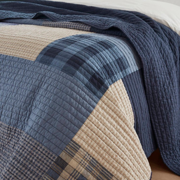 JLA Home Winter Hills Cotton Patchwork Quilted Throw Modern Farmhouse Navy Blue Cozy Layering WR50-4090