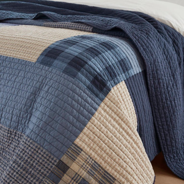 JLA Home Winter Hills Cotton Patchwork Quilted Throw Modern Farmhouse Navy Blue Cozy Layering WR50-4090