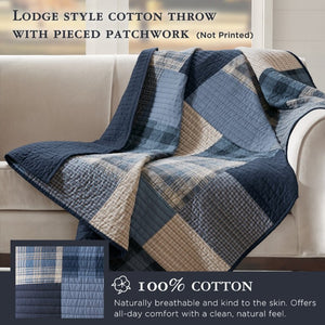 JLA Home Winter Hills Cotton Patchwork Quilted Throw Modern Farmhouse Navy Blue Cozy Layering WR50-4090