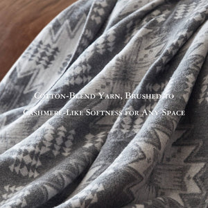 JLA Home Alberta Combed Cotton Blend Blanket with Whip Stitch Edges for Farmhouse Living Grey Aztec 90 W x 90 L WR51-3923