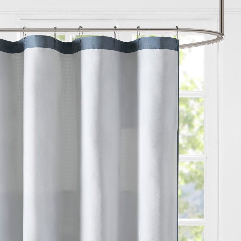 JLA Home Winter Hills Patchwork Cotton Shower Curtain Plaid and Solid Navy Farmhouse Bath WR70-4020