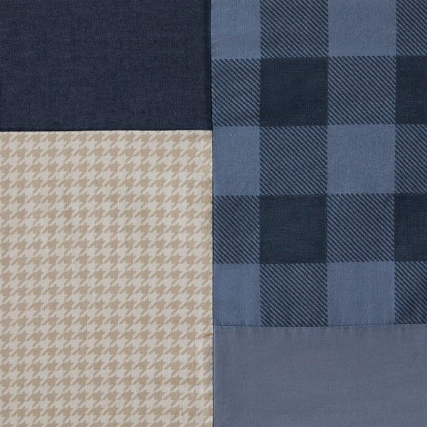 JLA Home Winter Hills Patchwork Cotton Shower Curtain Plaid and Solid Navy Farmhouse Bath WR70-4020