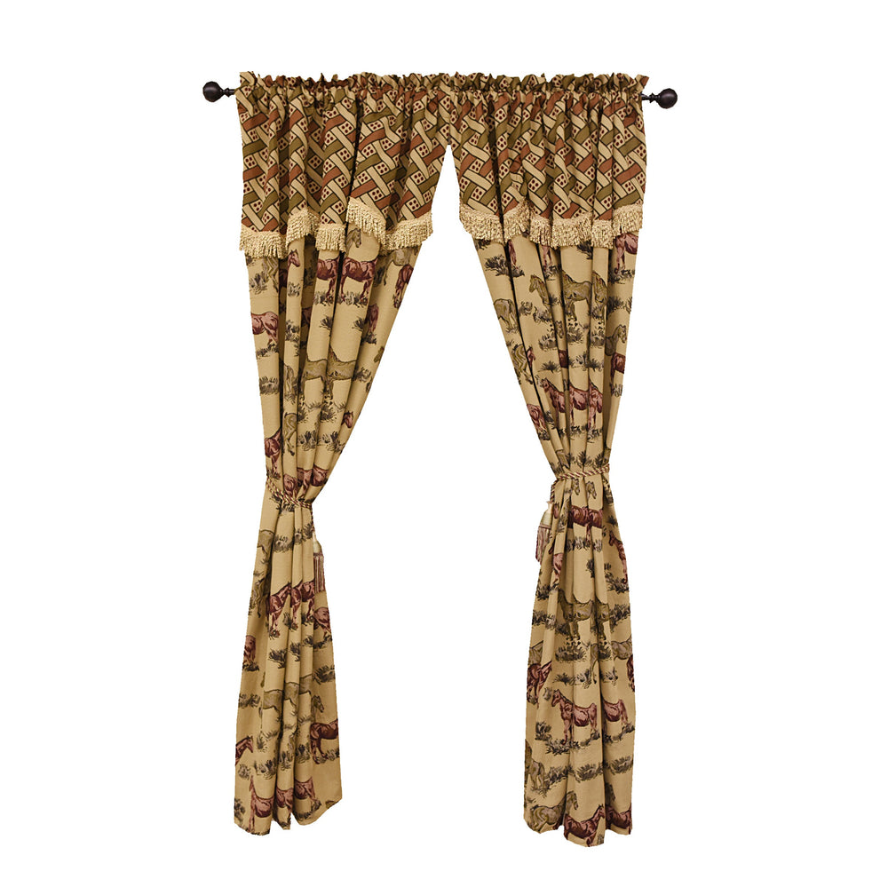 Hiend Accents All Over Horse Rustic Curtain Set - Exquisite Valance & Unique Equestrian Design For Stylish Decor Tan 100% Polyester Ws0589c