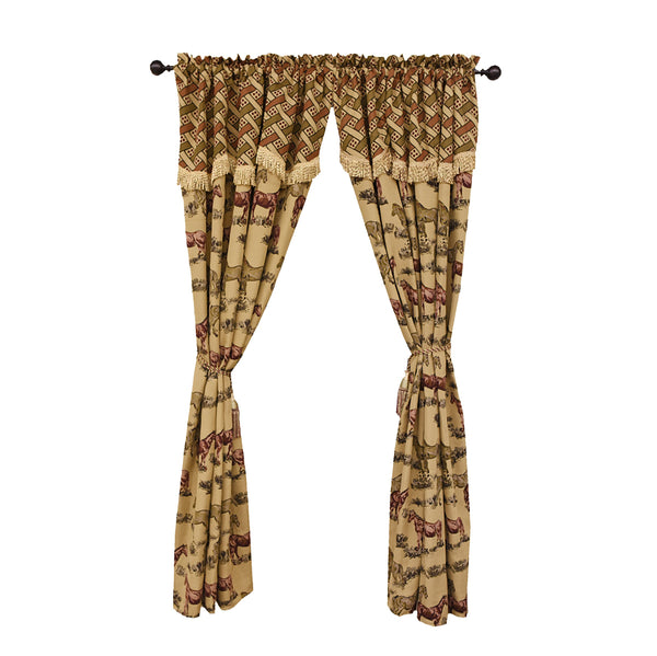 Hiend Accents All Over Horse Rustic Curtain Set - Exquisite Valance & Unique Equestrian Design For Stylish Decor Tan 100% Polyester Ws0589c