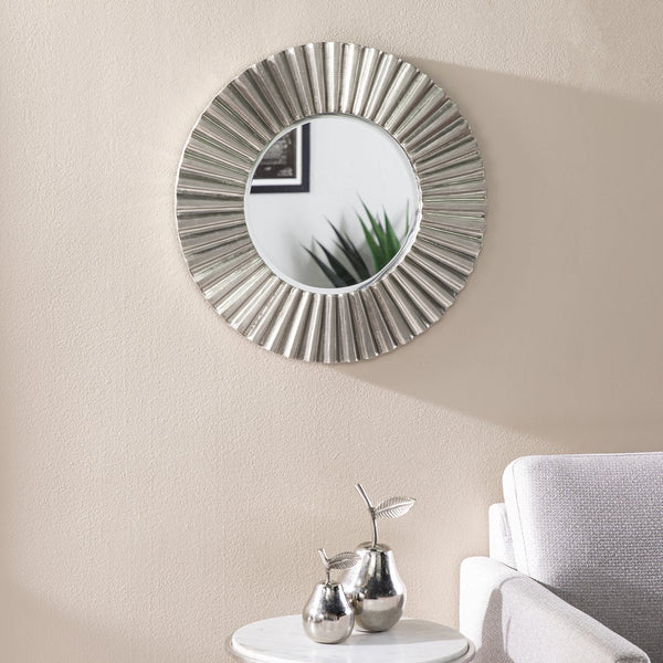 Safavieh Hessmer Ribbed Round Wall Mirror With Beveled Edge And Silver Cladding For Modern Interiors WS1121417