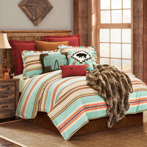Hiend Accents Serape Comforter Set - Vibrant Southwestern Design With Matching Pillow Shams For Cozy Elegance Turquoise,Brown Comforter ,Face, 45% Cotton,40% Polyester,15% Linen,Back, 100% Cotton,Fill, 100% Polyester. Pillow Sham ,45% Cotton,40% Polyester,15% Linen. Ws1753-fl-oc