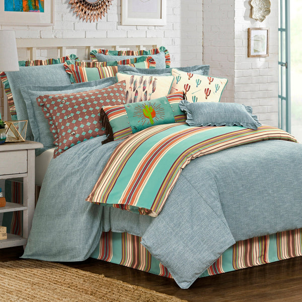 Hiend Accents Serape Vibrant Striped Bed Skirt - Southwestern Style Decor For A Cozy, Inviting Bedroom Oasis Turquoise,Brown 100% Polyester Ws1753bs-fl-oc