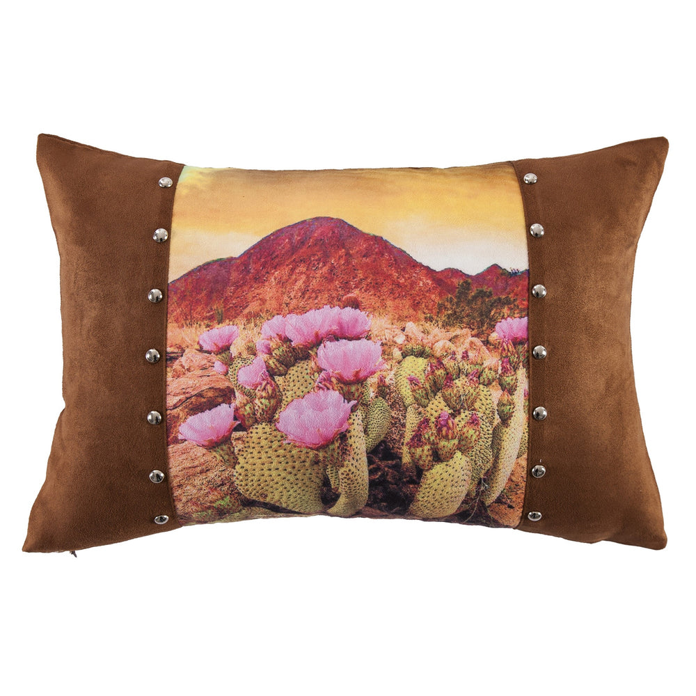 Hiend Accents Serape Desert Oasis Pillow - Luxurious Faux Suede With Stunning Landscape And Silver Stud Detail Brown,Yellow Shell, 100% Polyester,Fill, 100% Waterfowl Feathers Ws1753p10