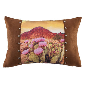 Hiend Accents Serape Desert Oasis Pillow - Luxurious Faux Suede With Stunning Landscape And Silver Stud Detail Brown,Yellow Shell, 100% Polyester,Fill, 100% Waterfowl Feathers Ws1753p10