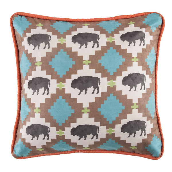 Hiend Accents Serape Vibrant Buffalo Design Pillow With Reversible Patterns For Southwestern Home Decor Brown,Turquoise Shell, 100% Polyester,Fill, 100% Waterfowl Feathers Ws1753p2