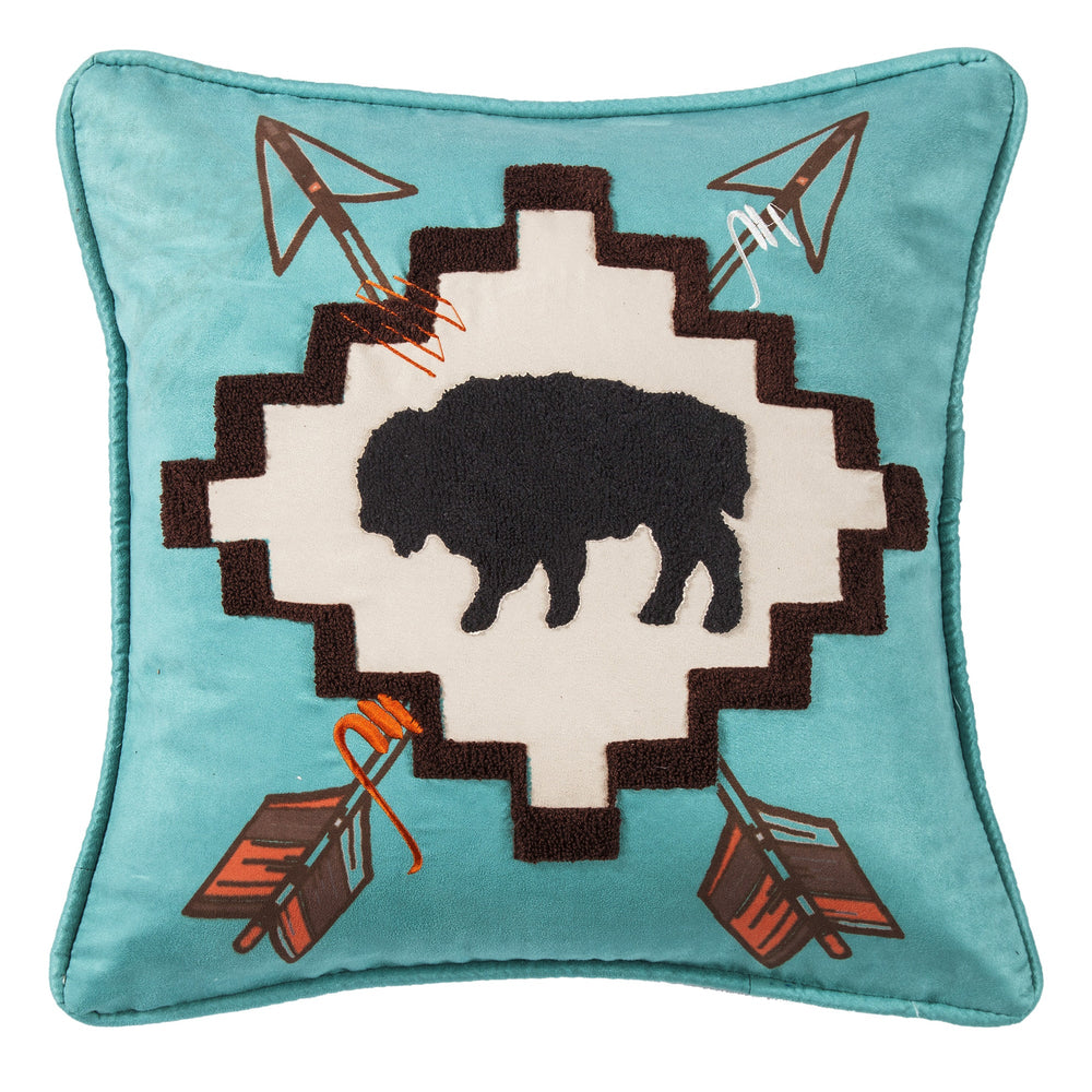 Hiend Accents Serape Large Buffalo Throw Pillow - Embroidered Southwestern Accent For Stylish Home Décor Turquoise,Cream  Ws1753p4