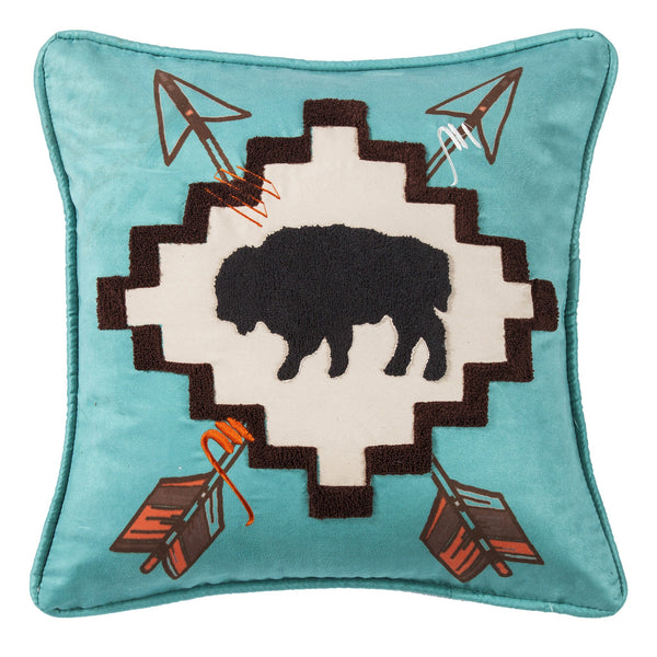 Hiend Accents Serape Large Buffalo Throw Pillow - Embroidered Southwestern Accent For Stylish Home Décor Turquoise,Cream  Ws1753p4