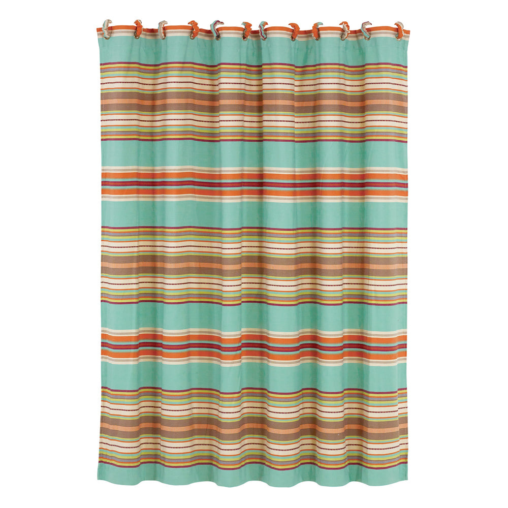 Hiend Accents Serape Striped Shower Curtain - Transform Your Bathroom With Vibrant Southwestern Style And Durability Turquoise,Brown 100% Polyester Ws1753sc