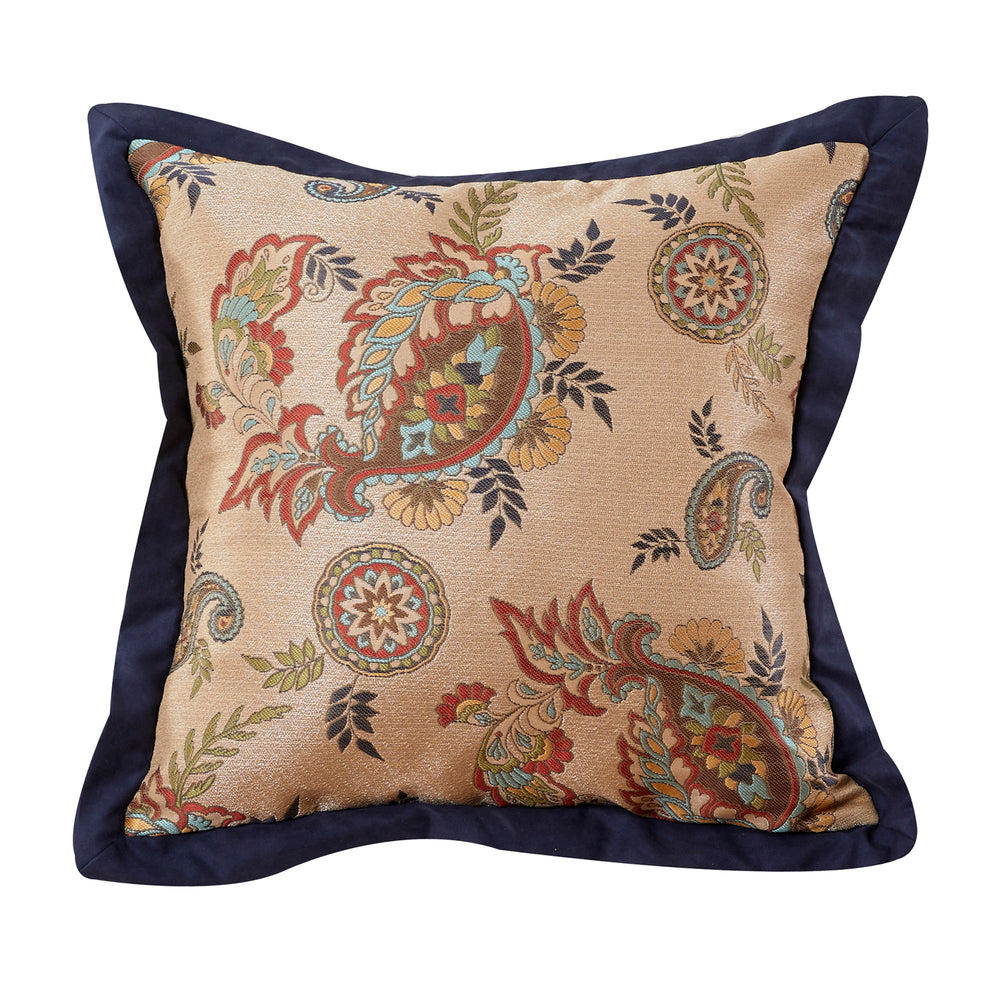 Hiend Accents Tammy Navy Flanged Paisley Square Pillow - Elegant Western Charm For Rustic Home Decor Essentials Gold,Navy,Red 100% Polyester,Fill, 100% Waterfowl Feathers Ws1919p3