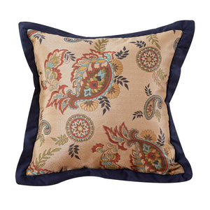 Hiend Accents Tammy Navy Flanged Paisley Square Pillow - Elegant Western Charm For Rustic Home Decor Essentials Gold,Navy,Red 100% Polyester,Fill, 100% Waterfowl Feathers Ws1919p3