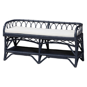 Bali & Pari Leryn Handcrafted Rattan Entryway Bench with Open Shelf and Cushioned Seat