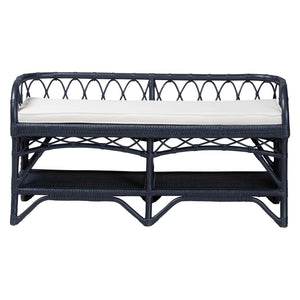 Bali & Pari Leryn Handcrafted Rattan Entryway Bench with Open Shelf and Cushioned Seat