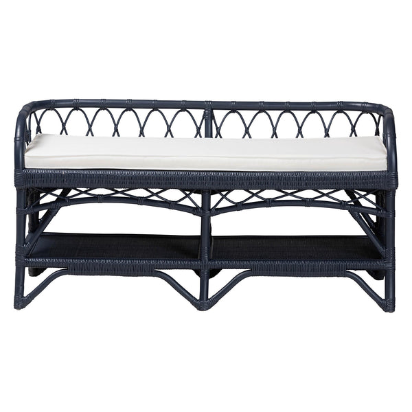Bali & Pari Leryn Handcrafted Rattan Entryway Bench with Open Shelf and Cushioned Seat