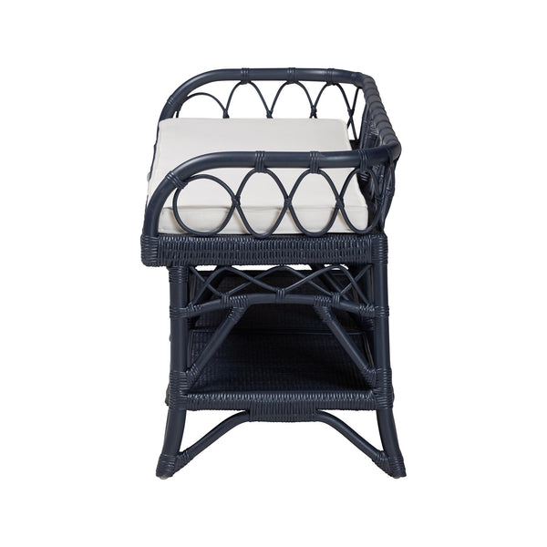 Bali & Pari Leryn Handcrafted Rattan Entryway Bench with Open Shelf and Cushioned Seat