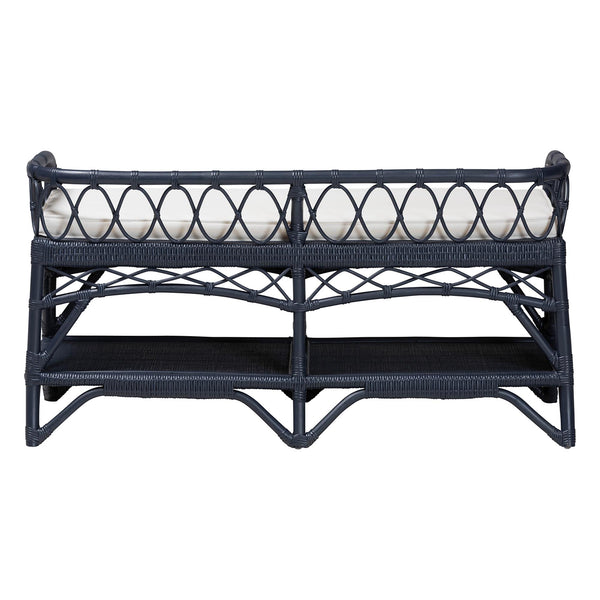 Bali & Pari Leryn Handcrafted Rattan Entryway Bench with Open Shelf and Cushioned Seat