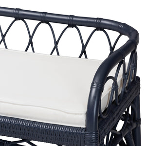 Bali & Pari Leryn Handcrafted Rattan Entryway Bench with Open Shelf and Cushioned Seat
