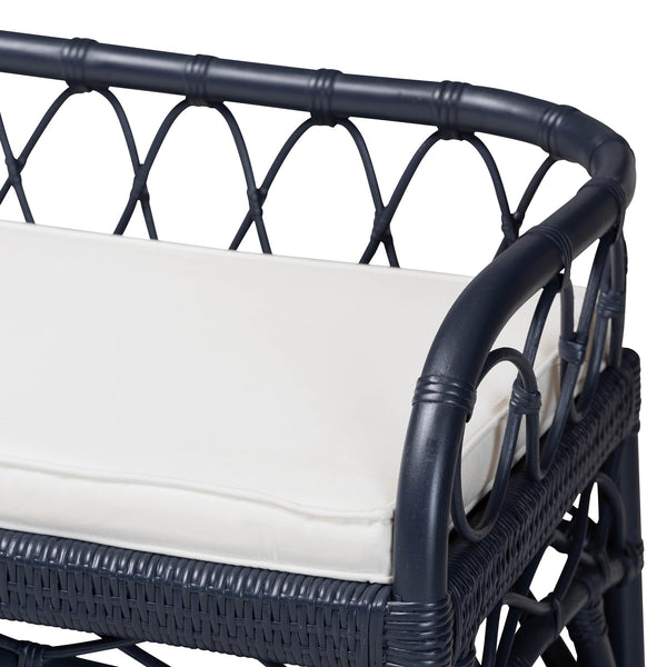 Bali & Pari Leryn Handcrafted Rattan Entryway Bench with Open Shelf and Cushioned Seat