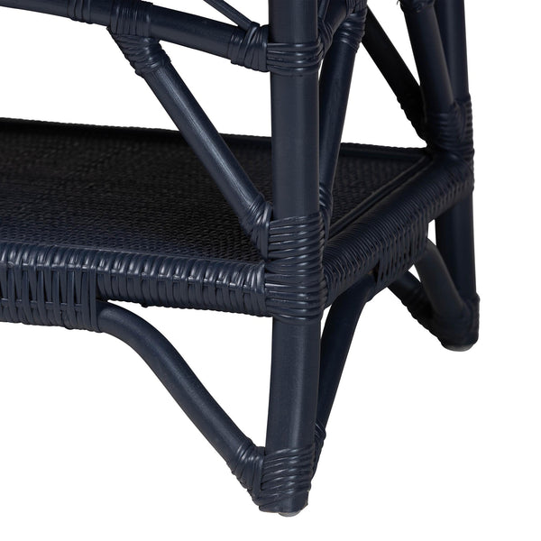Bali & Pari Leryn Handcrafted Rattan Entryway Bench with Open Shelf and Cushioned Seat