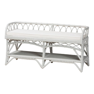 Baxton Studio Bali & Pari Leryn Handcrafted Rattan Entryway Bench with Open Shelf and Cushioned Seat White WS20-Rattan White-Bench