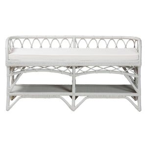 Bali & Pari Leryn Handcrafted Rattan Entryway Bench with Open Shelf and Cushioned Seat