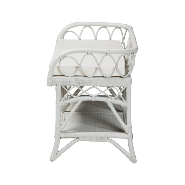 Bali & Pari Leryn Handcrafted Rattan Entryway Bench with Open Shelf and Cushioned Seat