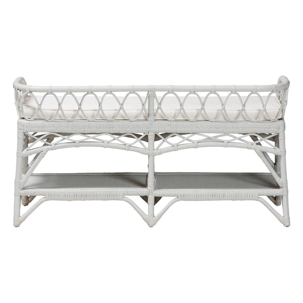Bali & Pari Leryn Handcrafted Rattan Entryway Bench with Open Shelf and Cushioned Seat