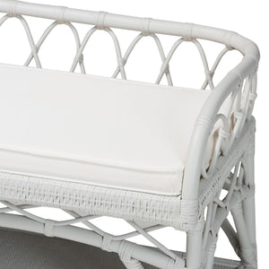 Bali & Pari Leryn Handcrafted Rattan Entryway Bench with Open Shelf and Cushioned Seat