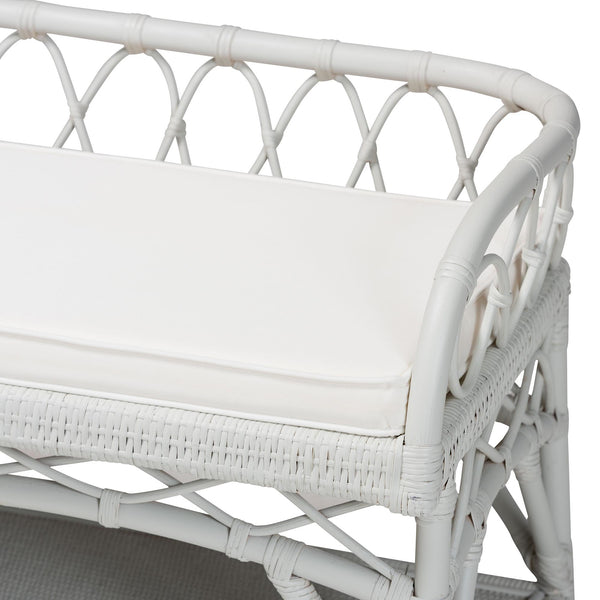 Bali & Pari Leryn Handcrafted Rattan Entryway Bench with Open Shelf and Cushioned Seat