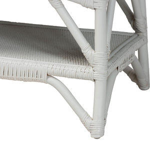 Bali & Pari Leryn Handcrafted Rattan Entryway Bench with Open Shelf and Cushioned Seat