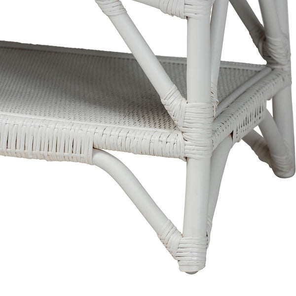 Bali & Pari Leryn Handcrafted Rattan Entryway Bench with Open Shelf and Cushioned Seat