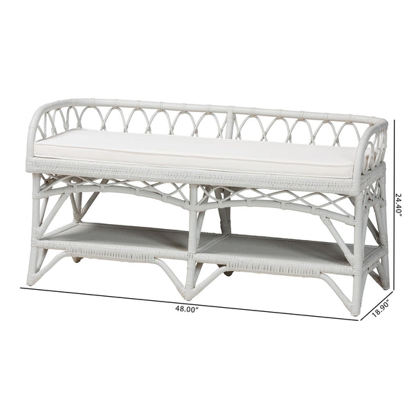 Bali & Pari Leryn Handcrafted Rattan Entryway Bench with Open Shelf and Cushioned Seat