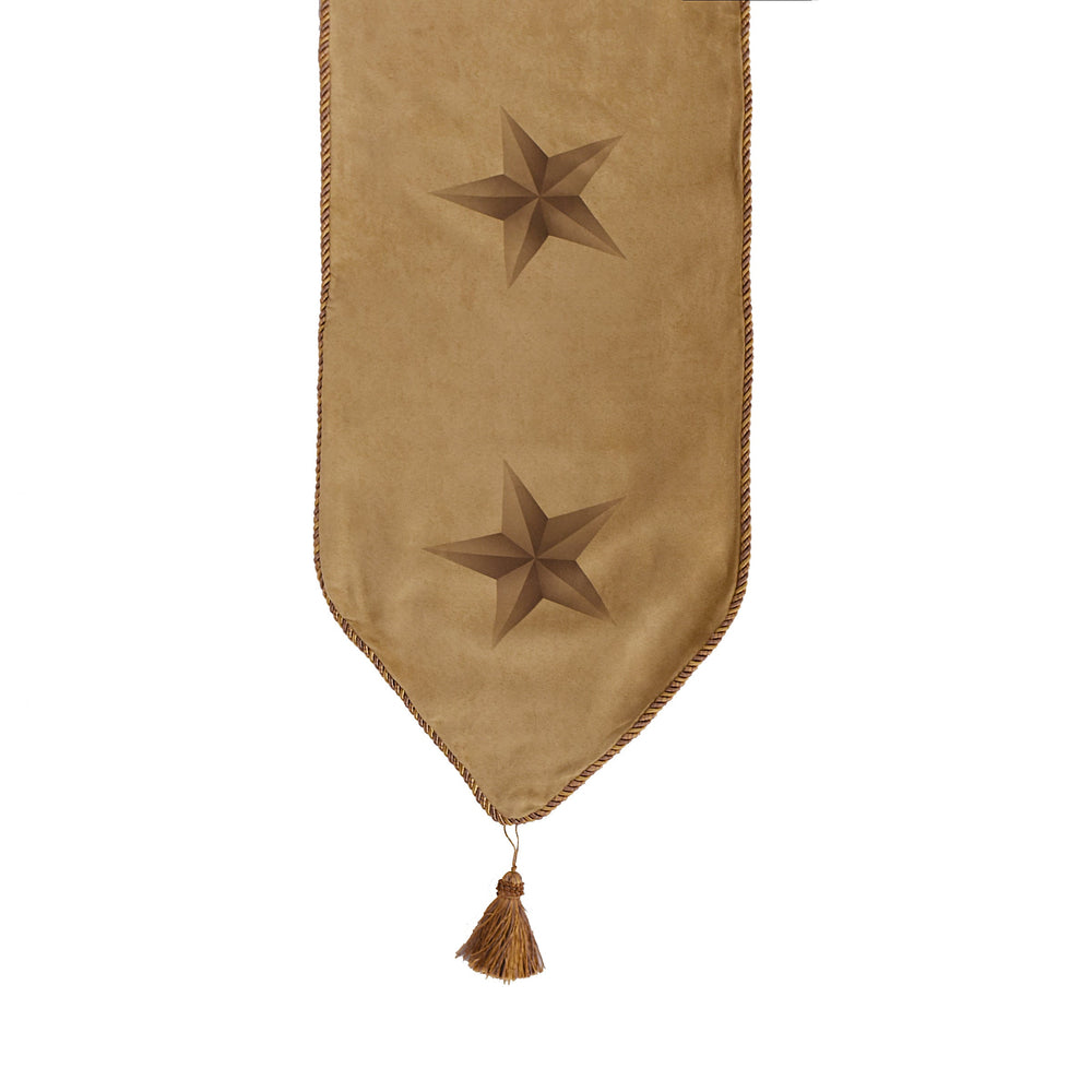 Hiend Accents Star Luxury Table Runner - Rustic Faux Suede With Western Star Design & Elegant Tassels & Piping Tan  Ws2001r