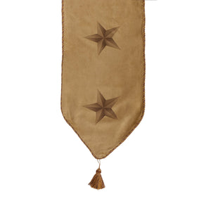 Hiend Accents Star Luxury Table Runner - Rustic Faux Suede With Western Star Design & Elegant Tassels & Piping Tan  Ws2001r