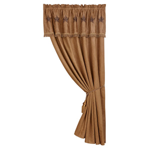 Hiend Accents Luxury Star Tobacco Brown Faux Suede Curtain Set With Valance - Elevate Your Western Decor Elegantly Tan 100% Polyester Ws2010c
