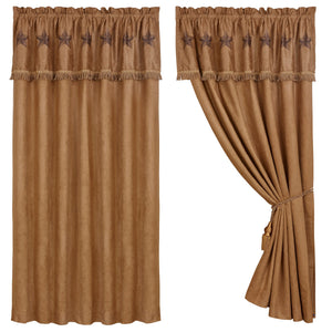 Hiend Accents Luxury Star Tobacco Brown Faux Suede Curtain Set With Valance - Elevate Your Western Decor Elegantly Tan 100% Polyester Ws2010c