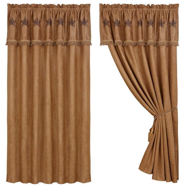 Hiend Accents Luxury Star Tobacco Brown Faux Suede Curtain Set With Valance - Elevate Your Western Decor Elegantly Tan 100% Polyester Ws2010c