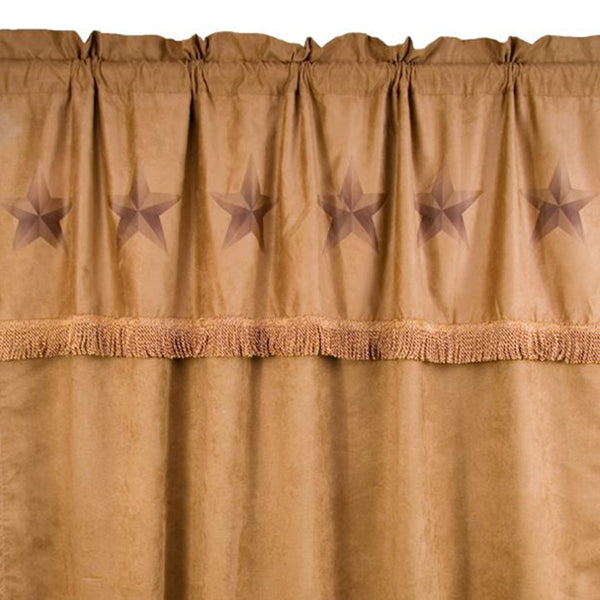 Hiend Accents Luxury Star Tobacco Brown Faux Suede Curtain Set With Valance - Elevate Your Western Decor Elegantly Tan 100% Polyester Ws2010c