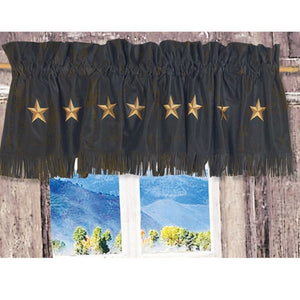 Hiend Accents Laredo Star Valance - Bold Faux Leather Decor With Gold Embroidered Stars For Western Charm Black 100% Polyester Ws2018vl-os-bk