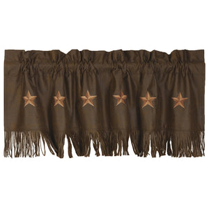 Hiend Accents Laredo Star Valance - Bold Faux Leather Decor With Gold Embroidered Stars For Western Charm Brown 100% Polyester Ws2018vl-os-ch