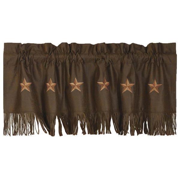 Hiend Accents Laredo Star Valance - Bold Faux Leather Decor With Gold Embroidered Stars For Western Charm Brown 100% Polyester Ws2018vl-os-ch